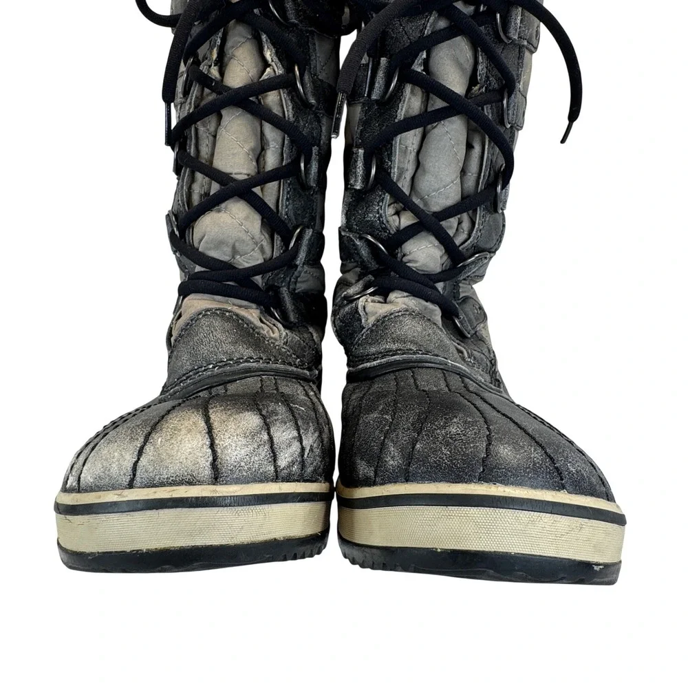 Sorel Winter Boots Womens 12 Gray Quilted Waterproof Faux Fur Lace Up Snow